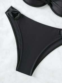 Twist Push Up Bikini Set For Summer Beach Vacation - Black - View 8