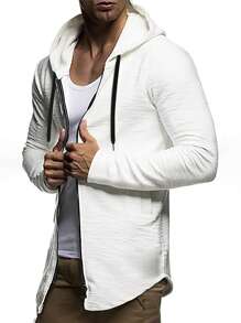 男士束口帽拉鍊前開外套 - 白色 - 查看 3