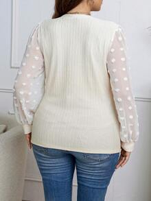Calvaya Plus Swiss Dot Lantern Sleeve Top - Apricot - View 2