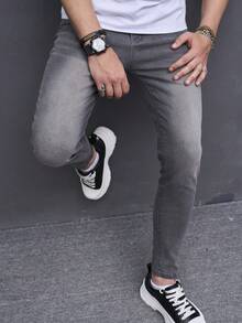 Manfinity Homme Men's Slim Fit Denim Jeans - Light Grey - View 5