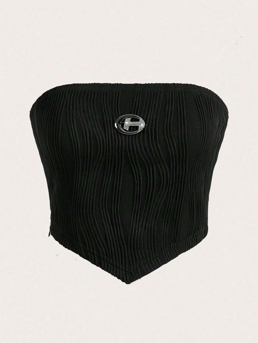 SHEIN Unity Rhinestone Chi tiết Bandana Hem Ống ngọn - màu đen - Xem 1