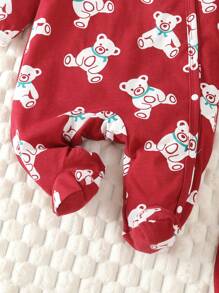 SHEIN 女嬰卡通圖案連身背心&帽&圍兜&毯子適用於聖誕 - 紅色 - 查看 7