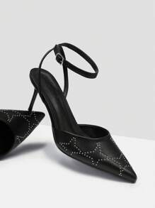 MOTF PREMIUM STAR STUDDED ANKLE STRAP HEELS - Black - View 10