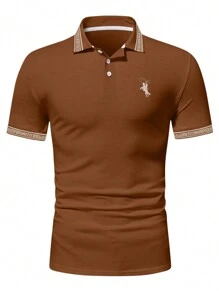 Manfinity Mode Men Figure & Horse Graphic Contrast Trim Polo Shirt