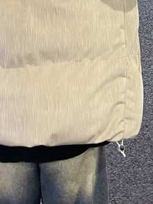 Men Letter Patched Drawstring Hem Hooded Padded Coat - Grey - View 4