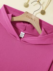 SHEIN 少女表情和标语图案落肩卫衣 - 玫紅色 - 查看 3