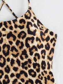Leopard Print Back Cross One-piece Swimsuit, Random Print - Multicolor - View 5