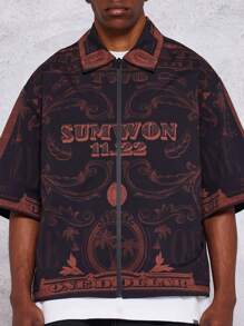 SUMWON Boxy Fit Zip Nylon Shirt With All Over Print - Multicolor - View 6