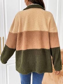 SHEIN 孕婦撞色落肩袖絨毛外套 - 彩色 - 查看 2