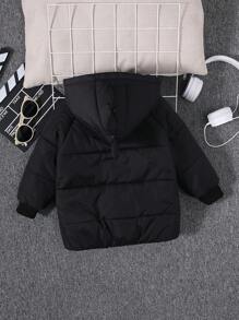 SHEIN 小男孩休閒加厚連帽羽絨衣/外套，可愛恐龍設計，帶 3d 耳朵和肩章，冬季 - 黑色 - 查看 3