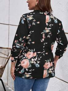 SHEIN LUNE Plus Floral Print Shawl Collar Ruched Sleeve Blazer - Multicolor - View 2
