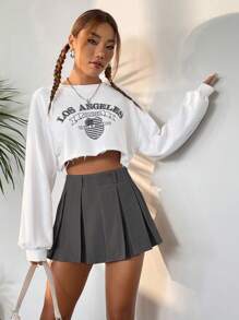 Flirla 净色褶皱短裙 - 深灰色 - 查看 4