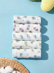 SHEIN X The Smurfs Baby Burping Cloth Drool Bib Gauze 5pcs Pack - Multicolor - View 5