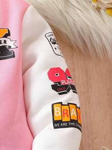 SHEIN 女嬰字母圖案撞色學院風夾克 - 淺粉色 - 查看 5