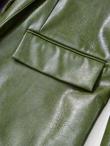 SHEIN MOD Crocodile Embossed Flap Detail PU Leather Blazer - Army Green - View 3