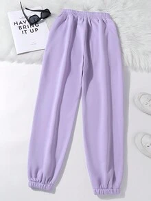 SHEIN EZwear 字母圖案彈性腰帶衛褲 - 淡紫色 - 查看 2