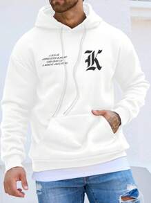 Manfinity Homme Men Plus Slogan Graphic Kangaroo Pocket Drawstring Hoodie - White - View 5