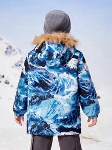 SHEIN Tween Boy Mountain Print Hooded Sports Coat