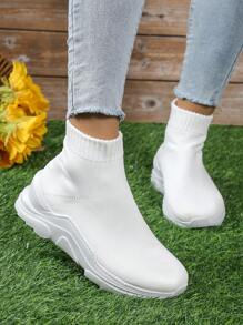 女款輕量高筒厚底運動戶外跑鞋 - 白色 - 查看 1