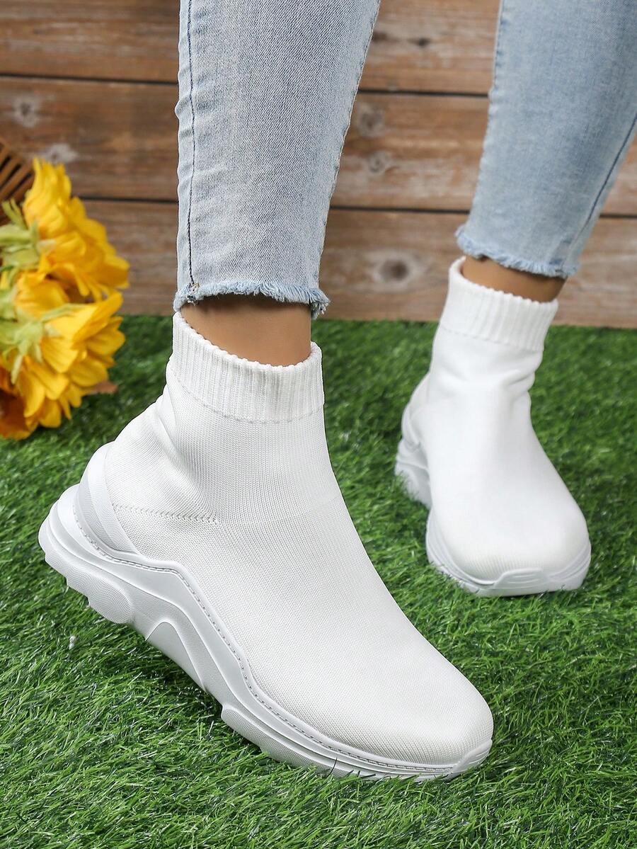 女款輕量高筒厚底運動戶外跑鞋 - 白色 - 查看 1