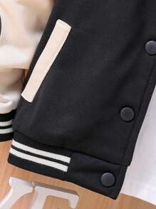SHEIN Cô gái Đồ họa Chữ cái Sọc trang trí Khối màu Áo khoác Đại học Without Tee - Đen và trắng - Xem 7