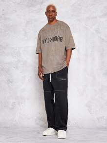 SUMWON Oversized Suedette Tee With Brooklyn Graphic Print - Brown - View 4
