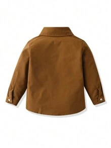 Young Boy Letter Patched Detail Pocket Front Brown Shirt Chic Autumn/Winter - Brown - View 2