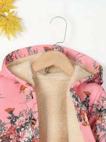 SHEIN Cô gái In hoa Lót Teddy Áo trùm đầu - Hồng - Xem 3