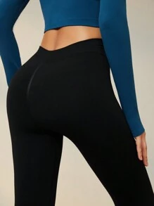 Lifespree Solid High Waist Sports Leggings - Black - View 6