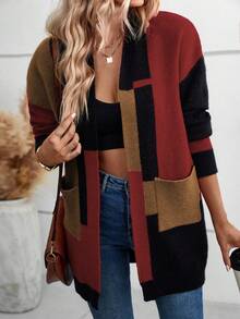 SHEIN Unity 撞色落肩袖開襟開衫 - 彩色 - 查看 3