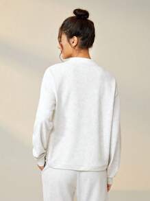 Lifespree Solid Drop Shoulder Sports Sweatshirt - Multicolor - View 2