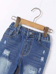 Cô Gái Trẻ Rửa thuốc tẩy Rách Frayed Quần legging thẳng - Rửa tối - Xem 6