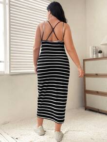 SHEIN Essnce Hơn In sọc Váy Dây - Đen và trắng - Xem 2