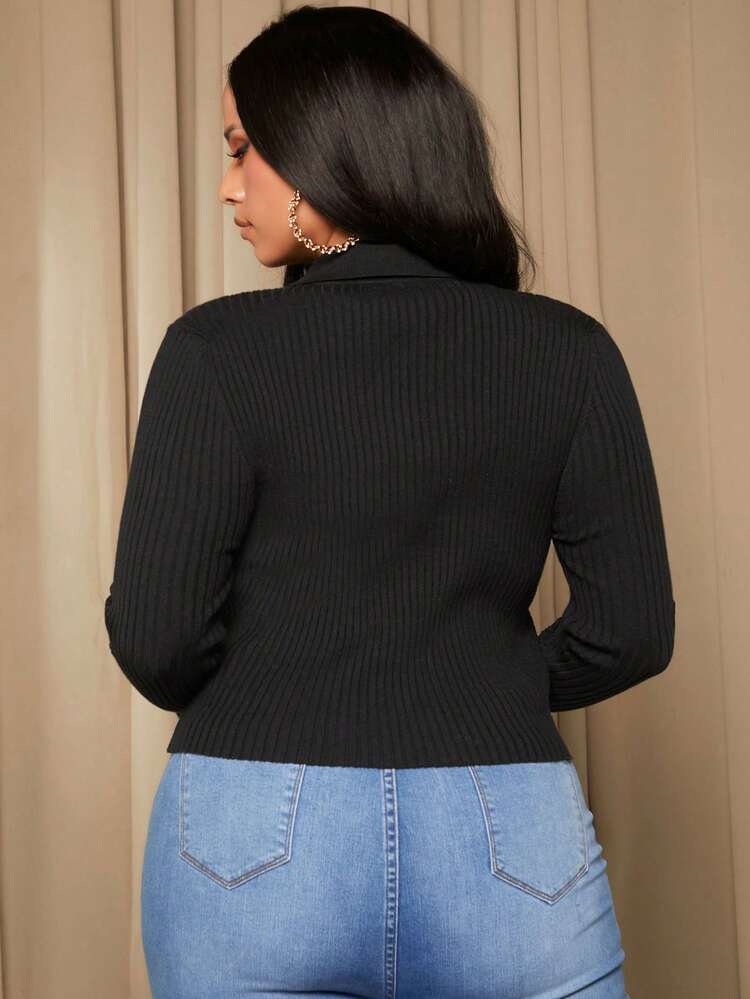 Plus Button Front Asymmetrical Hem Cardigan