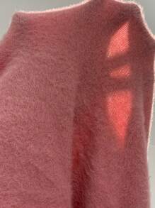 Chiquease Letter Pattern Faux Pearl Detail Drop Shoulder Fuzzy Knit Pullover Fall Winter Sweater - Pink - View 7