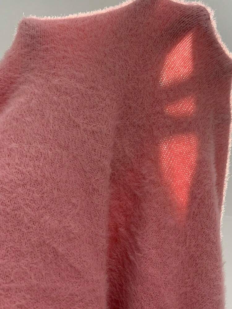 Letter Pattern Faux Pearl Detail Drop Shoulder Fuzzy Knit Pullover Fall Winter Sweater