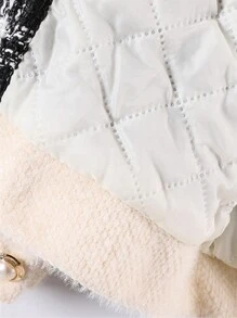 SHEIN Tween Girl Plaid Pattern Drop Shoulder Tweed Overcoat - Black - View 3