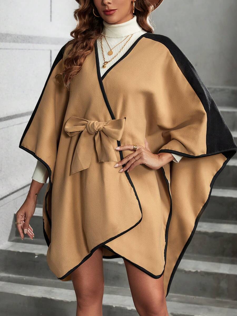 SHEIN Clasi Khối màu Tương phản ràng buộc tay cánh Thắt lưng Áo khoác Cape - Nhiều màu - Xem 1