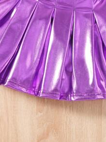 Elladie kids Young Girl Leather Look Pleated Skirt - Purple - View 3