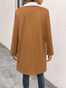 Chiquease Lapel Neck Teddy Lined Single Breasted Coat - Apricot - View 2