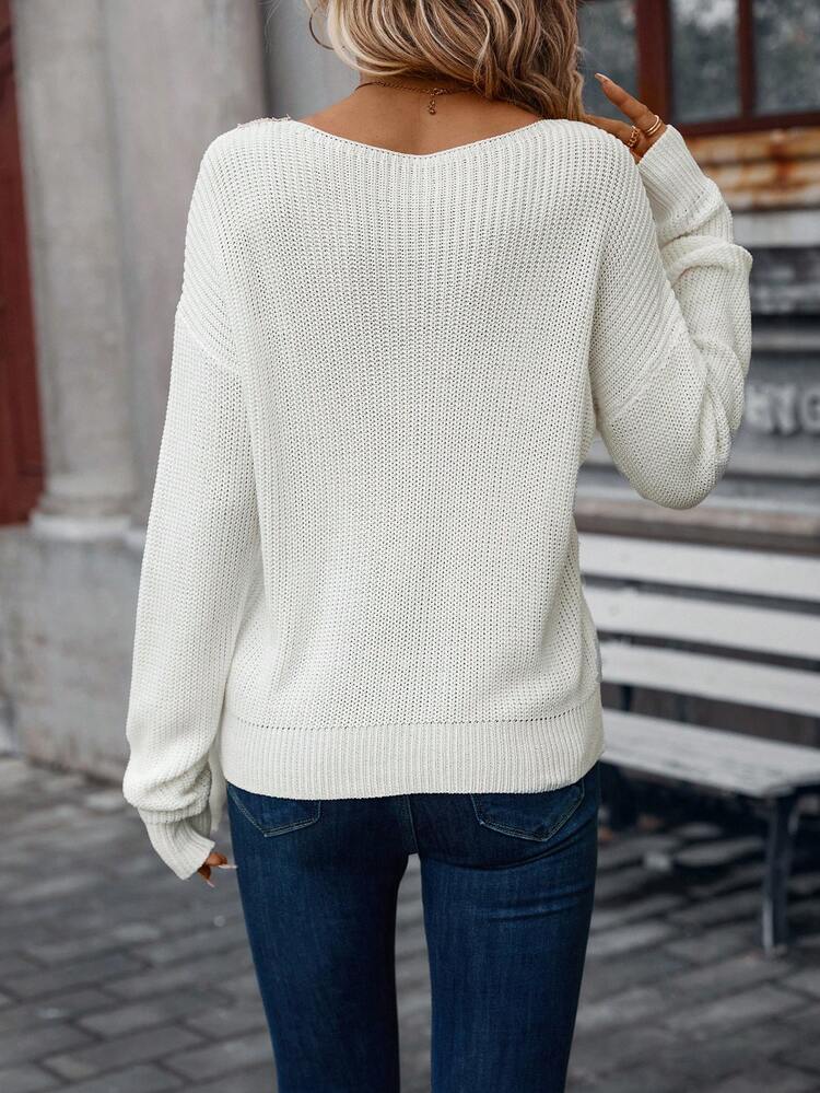 Guipure Lace Panel Drop Shoulder Sweater Winter Casual