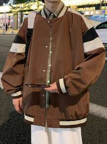 Claim Dot Lỏng lẻo phù hợp Nam Khối màu Thả vai Áo khoác bomber - Cà phê nâu - Xem 4