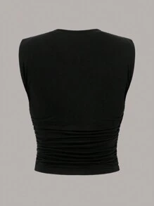SHEIN EZwear Summer 2pcs Solid Ruched Slim Fit Tank Top