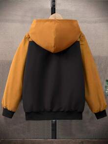 SHEIN 男大童1入組雙色拉鏈開襟加絨內裏連帽夾克 - 彩色 - 查看 2