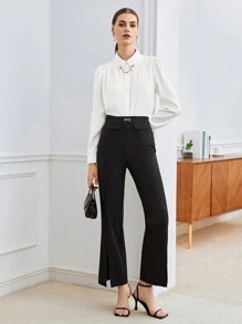 BizChic 女士秋季金属链纽扣衬衫，都市通勤办公室商务休闲优雅女士正式衬衫上衣 - 白色 - 查看 7