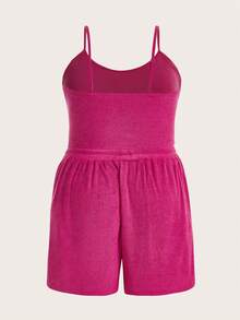 SHEIN EZwear Plus Solid Cami Top & Drawstring Waist Shorts - Hot Pink - View 2