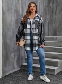 SHEIN LUNE Plus Plaid Print Drop Shoulder Overcoat