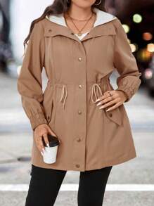 Calvaya 休閒口袋純色大碼外套 - 卡其色 - 查看 1