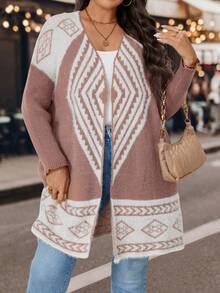 Calvaya Áo khoác cardigan hở vai họa tiết hình học cỡ lớn - Nhiều màu - Xem 4