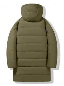 Claim Dot Men's Letter Printed Hooded Loose Fit Mid-Length Quilted Coat - Army Green - View 2